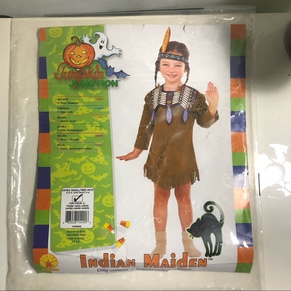 Indian Maiden Child Costume With Headband Sie 2-4 NEW - Picture 3 of 5